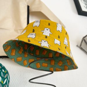 Bob enfant réversible tissu ours et biscuit accessoire chapeau